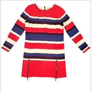 MICHAEL Michael Kors Red/Ivory/Blue Sheath Dress Long Sleeve Medium MSRP $